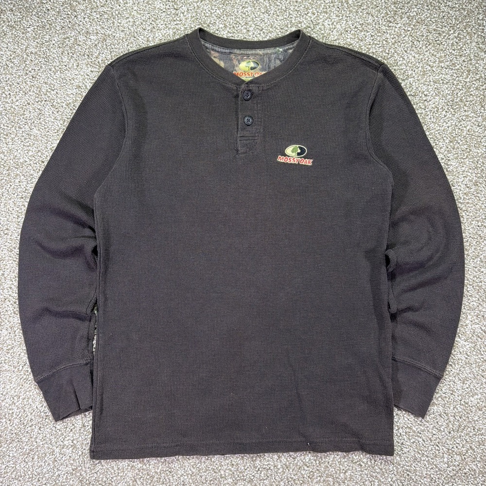 Brown Waffle Knit Henley Mossy Oak Medium Y2K Essentials
